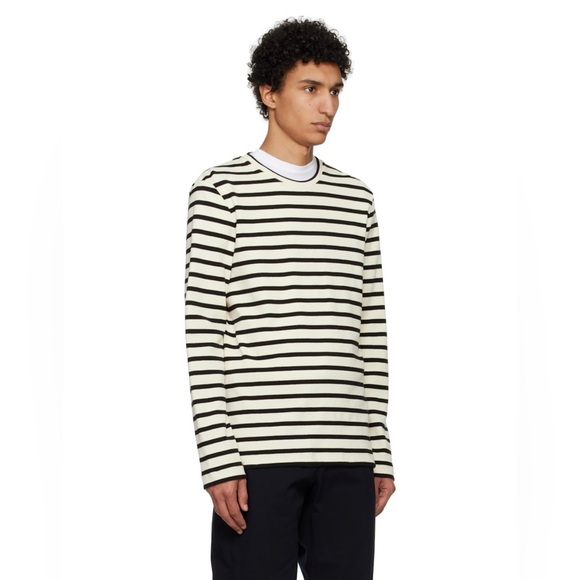 Jil Sander Mens Navy/Black & Off White Striped Long Sleeve t-shirt medium - Picture 2 of 13
